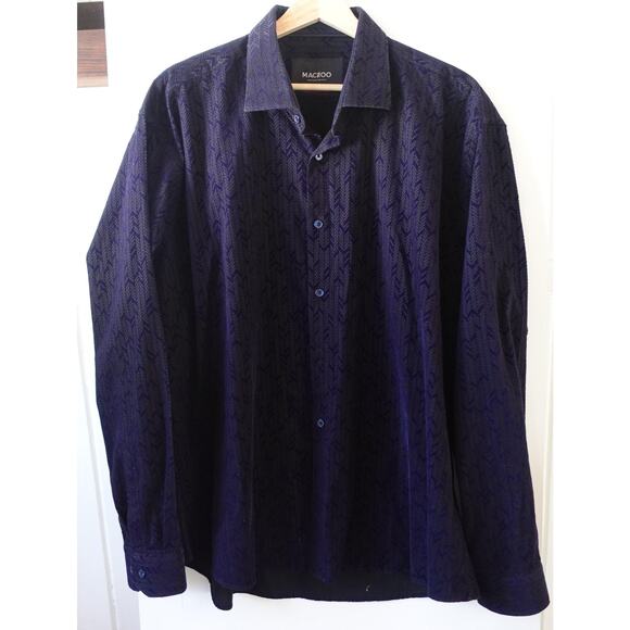 MacEoo Shirt Mens 2XL Blue Black Italian Jacquard Fibonacci Soft Dress Shirt - Picture 1 of 9